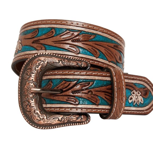 Myra Bag Cobalt Sea Hand-Tooled Leather Belt 4061 - Picture 1 of 5